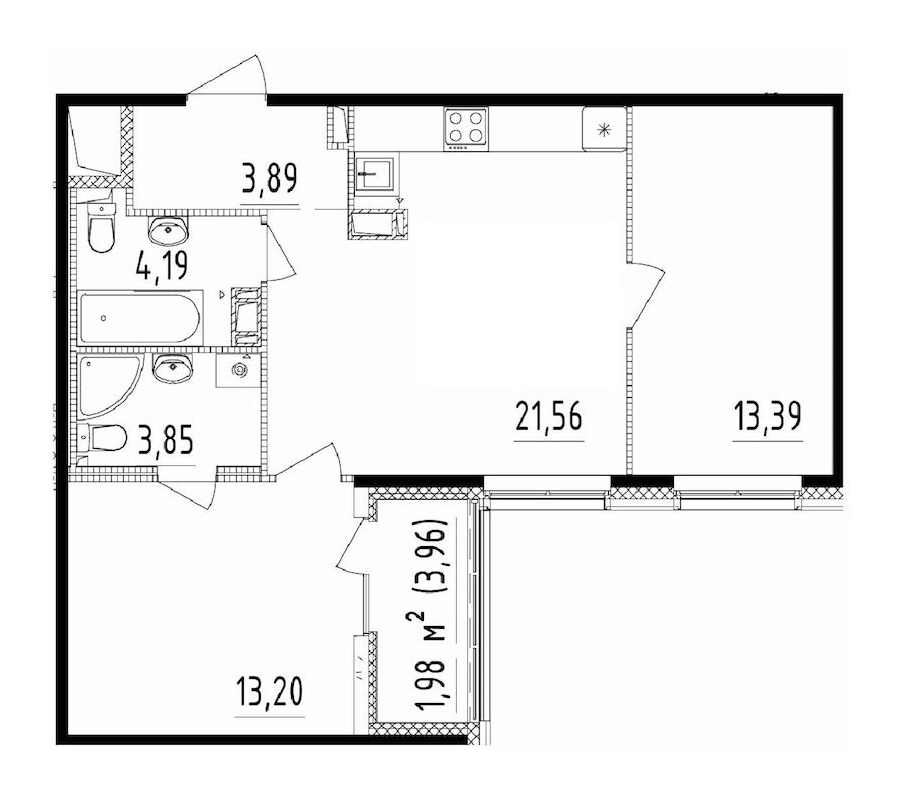 2-комнатная квартира 60.08 м², 13/14 эт., ЖК «Чёрная речка»